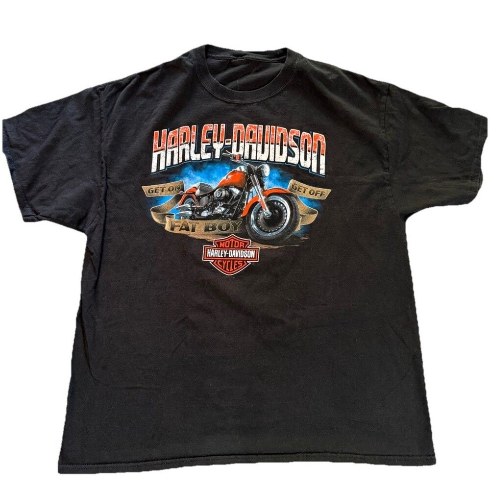 Harley Davidson Fat Boy T-Shirt Mens L Black Greensburg PA Motorcycle